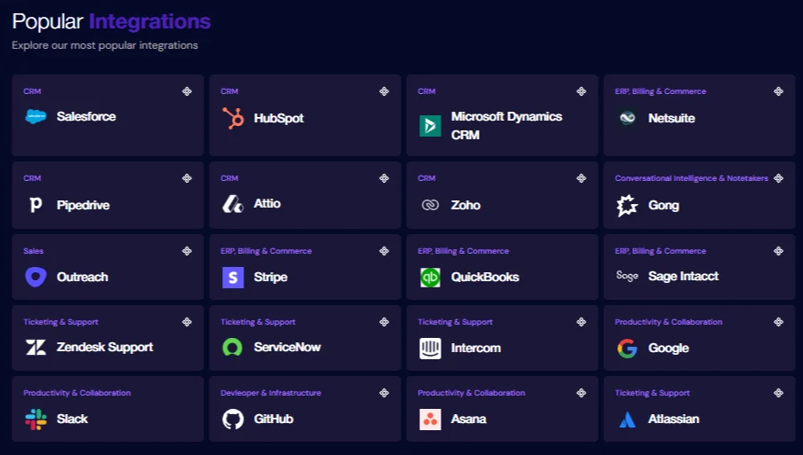 Ampersand offers over 250+ integrations across all SaaS stacks